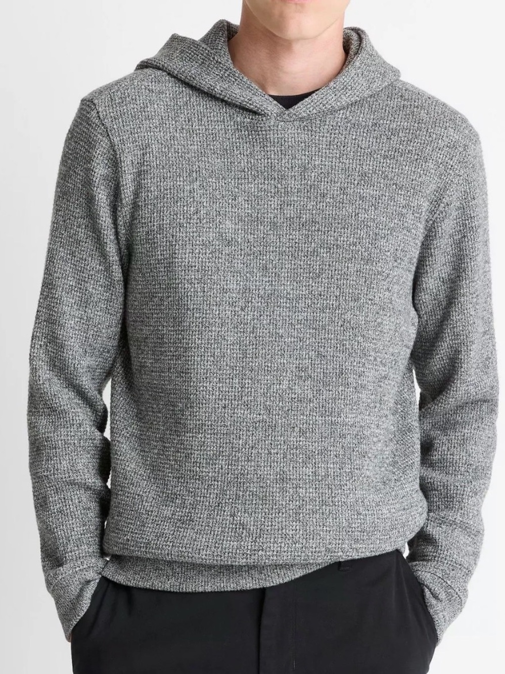 Men’s VINCE Waffle Knit Hoodie Sweater in Grey, Size Large